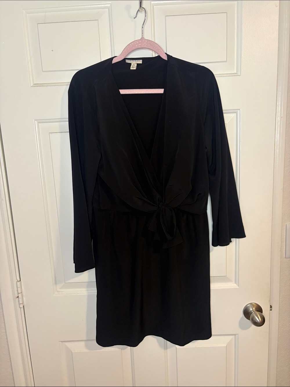 Topshop Black Long-Sleeve Tie-Front Dress